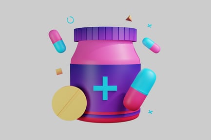 Preview: Medical container with pills and capsules.