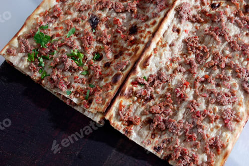 Preview: Turkish Pizza. Turkish food minced pide. Konya Etli Ekmek Kebab.