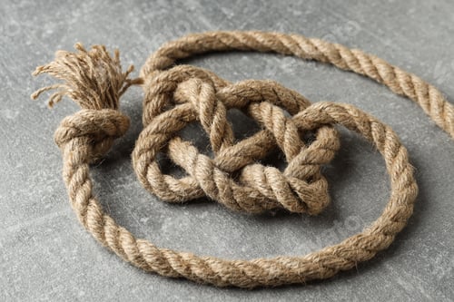Preview: Thick knotted rope close-up on gray background