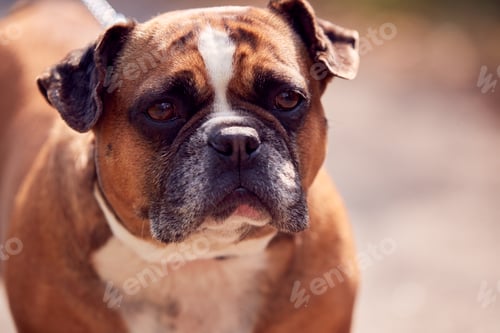 Preview: Close Up Of French Bulldog On Outdoor Walk In Countryside