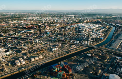 Preview: Oil refinery, elevated view, Los Angeles, CA, USA