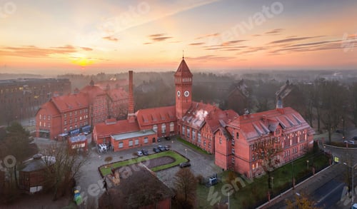 Preview: Wroclaw, Poland. Aerial view of neogothic red brick buildings