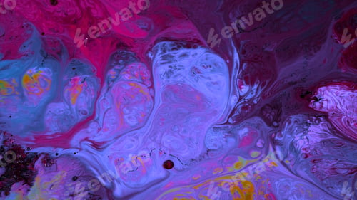 Preview: Psychedelic fluid art. Stock footage. Liquid paint patterns with bubbles are blurred and new unique