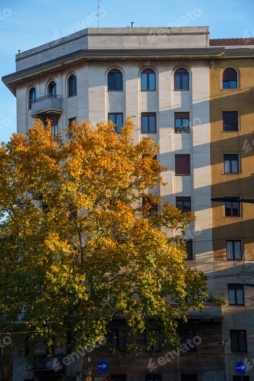 Preview: Old building along corso Sempione in Milan, Italy, at November