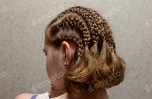 Preview: Many fine African braids are beautifully stylized in the hairdo