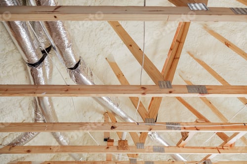 Preview: House under construction the roof of air conditioner vents of wooden beams at construction