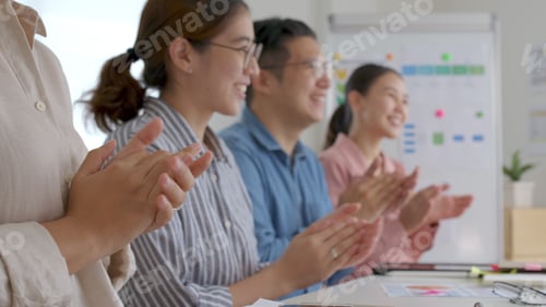 Preview: Small group asia female young happy people, sale team work