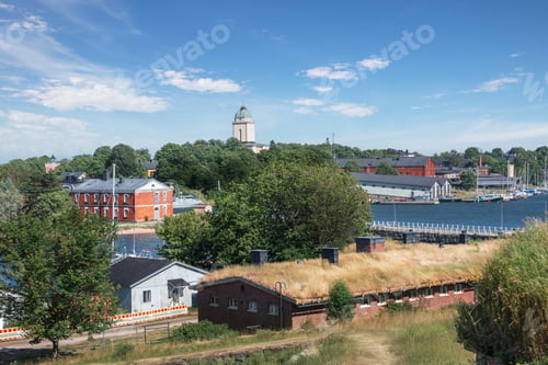 Preview: Views of Lansi-Mustaari Island in Suomenlinna with Suomenlinna Church - Helsinki, Finland