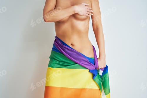 Preview: Naked woman wearing lgbt flag.