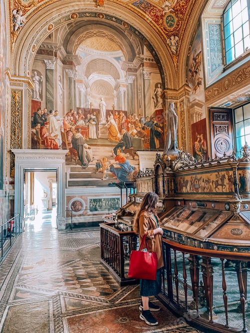 Preview: Young woman visiting museum, art, history, travel and tourism, destinations, religion masterpieces
