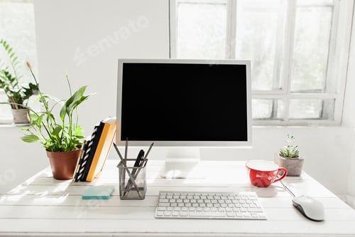 Preview: Stylish workspace with computer at home or studio