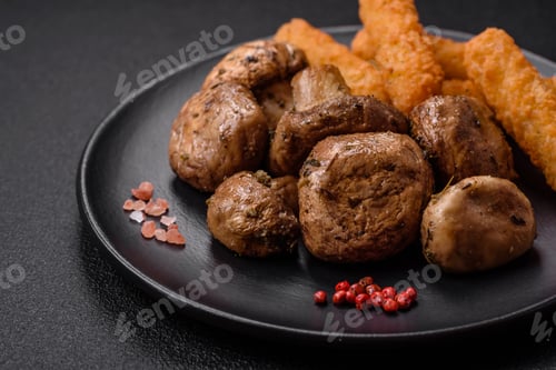 Preview: Delicious juicy whole champignons baked on the grill with salt and spices
