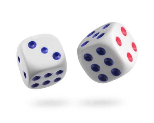 Preview: Two dice in air on white background