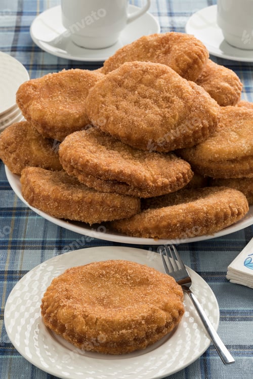 Preview: Dish with appelflappen, a traditional Dutch pastry for New Year'