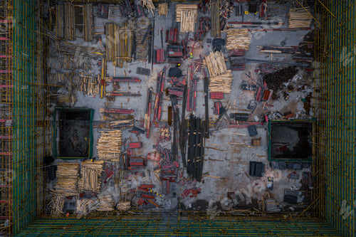 Preview: Aerial top-down view of a bustling construction site in Wuhan, China during the daytime