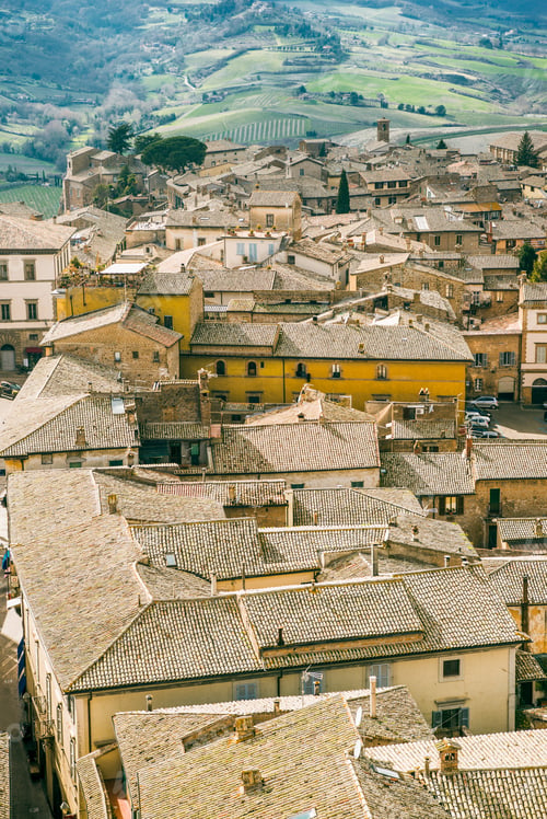 Preview: aerial view of buildings roofs in Orvieto, Rome suburb, Italy