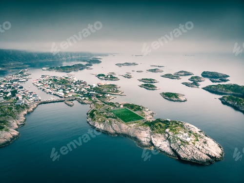 Preview: Drone shot of Henningsvaer stadium in an island in Norway