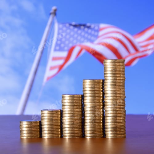 Preview: Golden coin stacks arranged as a graph. Increasing columns of coins