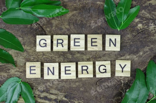 Preview: The inscription Green Energy on wooden cubes. Words Green Energy on wooden background