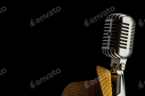 Preview: vintage microphone over black