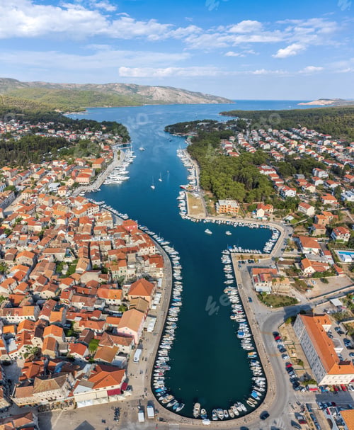 Preview: Aerial view of ancient town of Stari grad on Hvar island in Croatia
