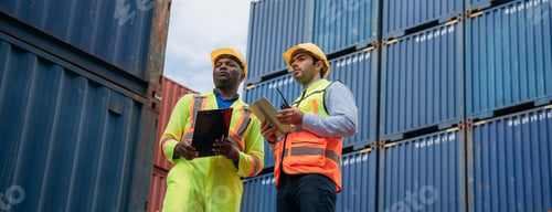 Preview: Engineer or foreman checking inventory or task details at Container cargo harbor.