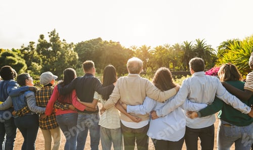 Preview: Group of multigenerational people hugging each others