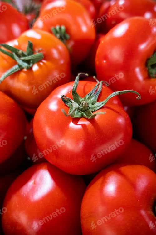 Preview: Large red ripe tomatoes; market; Tavira; Algarve; Portugal