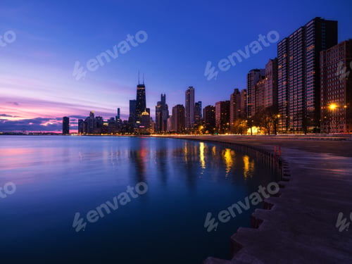 Preview: Chicago downtown from Lake Michigan at sunrise