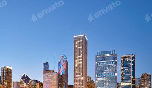 Preview: Picture of Chicago downtown skyline at twilight, USA