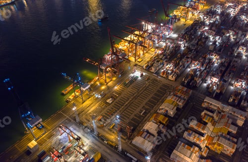 Preview: container cargo ship in the export and import business and logistics. Shipping to the harbor