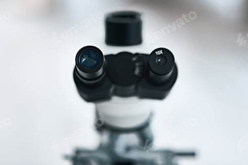 Preview: Still life shot of the eyepiece on a microscope in a laboratory