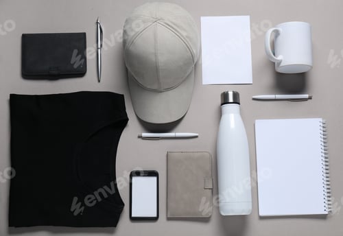 Preview: Neutral Desktop Mockup with Stationery Items