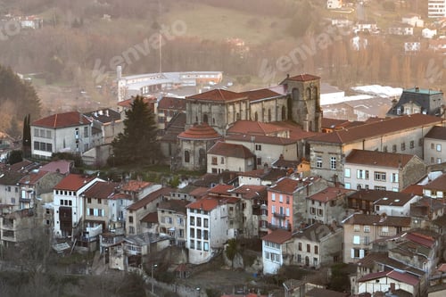 Preview: Aerial view of dense historic center of Thiers town in Puy-de-Dome department
