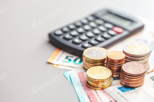 Preview: Euro coins on paper euro banknotes