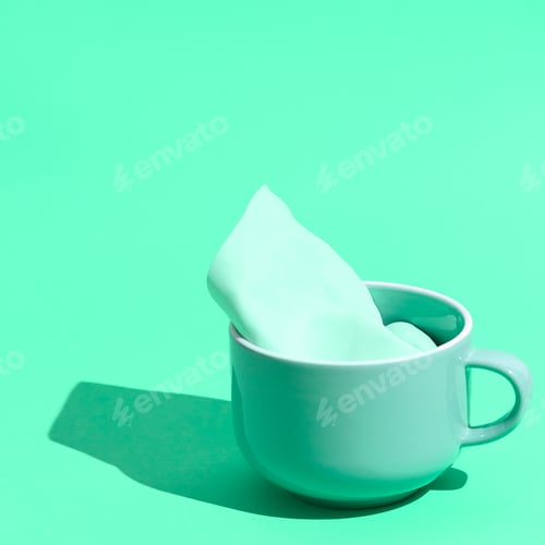 Preview: Minimal aesthetic fashion monochrome design. Aqua menthe trend. Breakfast mug
