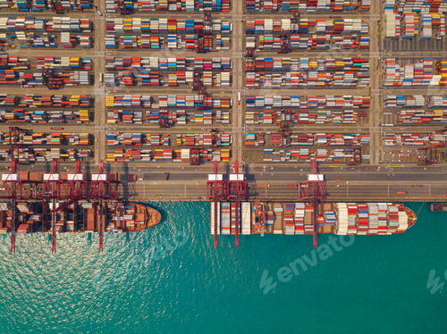 Preview: container cargo ship in the export and import business and logistics. Shipping to the harbor