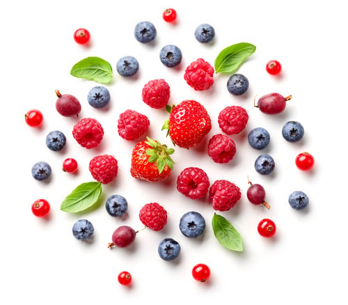 Preview: composition of fresh berries and green leaves