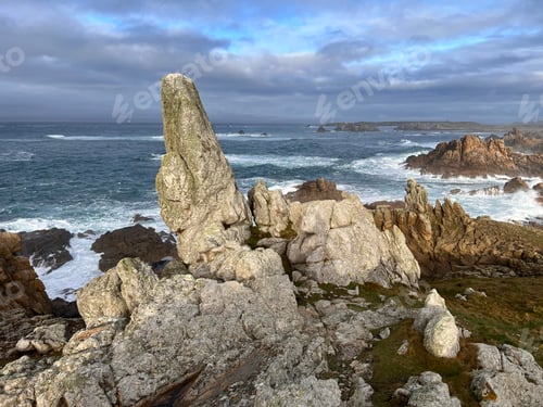 Preview: Ushan countryside scenery with sea and skyline on background, Brittany, France