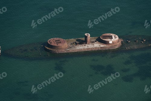 Preview: Aerial view of shipwrecked HMS Cerberus, St Kilda, Melbourne, Victoria, Australia