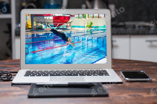 Preview: Professional Athlete Jumps Into The Water In The Pool From The Platform