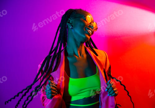 Preview: Beautiful afro woman with pigtails and stylish clothes