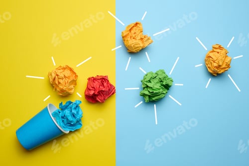 Preview: The concept of inspiration with new ideas, search for creative solutions, crumpled sheets of paper