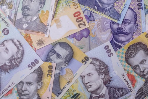 Preview: Money, currency of Romania, Romanian leu banknotes of various denominations. Romania, Romanian money