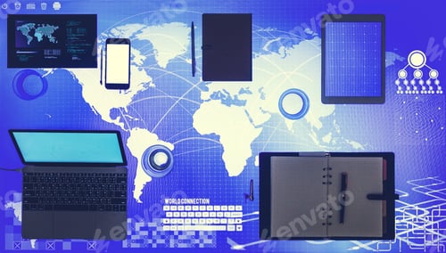 Preview: Digital device on a cyber space table
