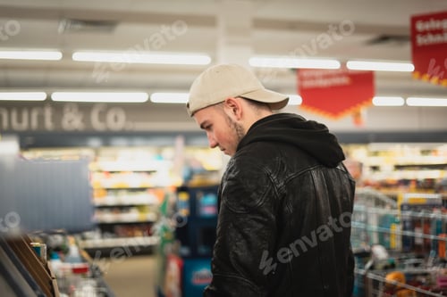 Preview: Young guy shopping in the supermarket