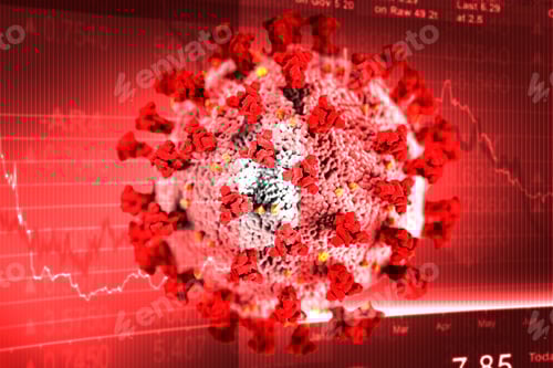 Preview: Coronavirus Visualization Against Red Financial Graph Background