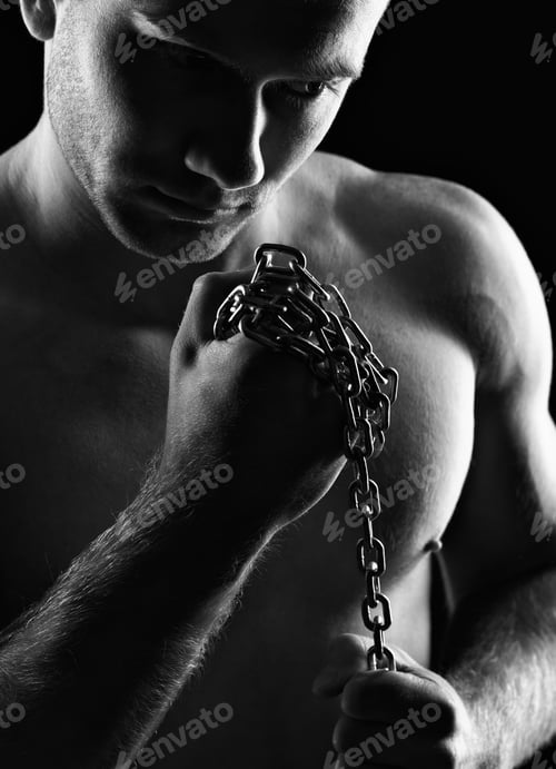 Preview: Silhouette Of Young Athlete Bodybuilder Man On Black