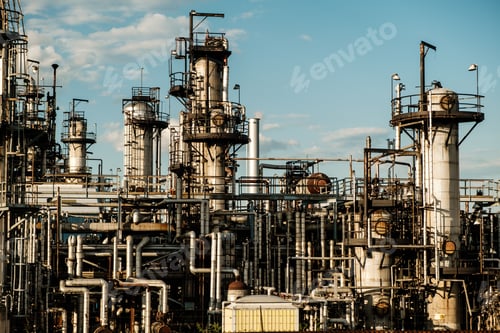 Preview: a refinery in a petro refinery with several metal pipes