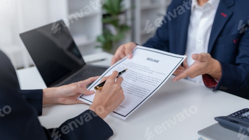 Preview: usinesswoman Applying with Resume for Recruitment and Hiring.
